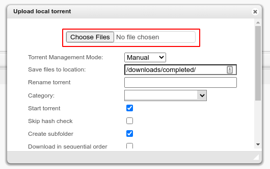 Ventana añadir torrent